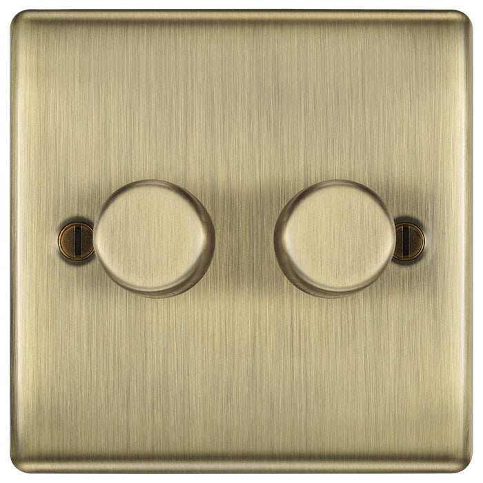 BG NAB82 Nexus Metal 2-Way Double Trailing Edge Dimmer Push On/Off - Antique Brass - westbasedirect.com