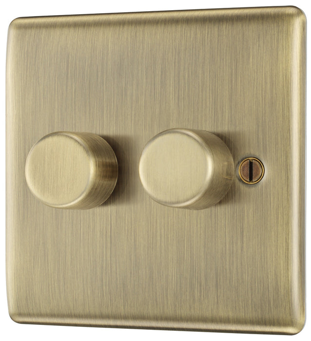 BG NAB82 Nexus Metal 2-Way Double Trailing Edge Dimmer Push On/Off - Antique Brass - westbasedirect.com