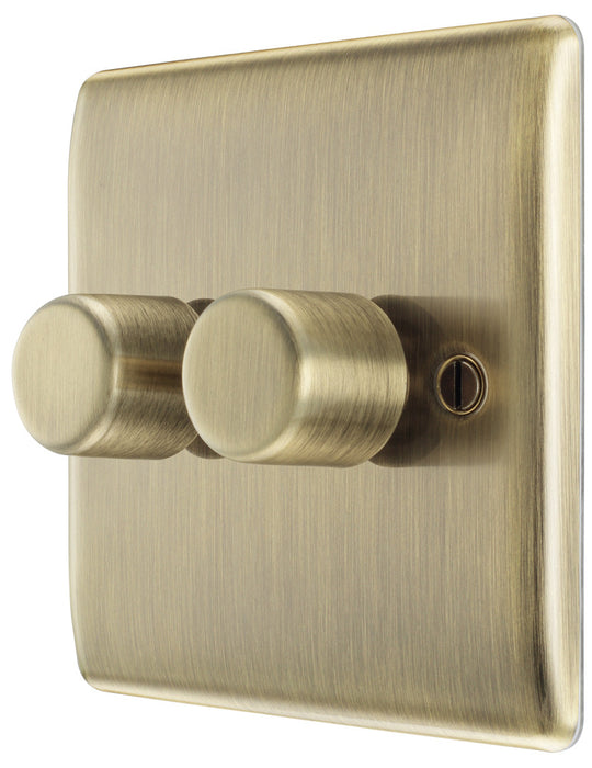 BG NAB82 Nexus Metal 2-Way Double Trailing Edge Dimmer Push On/Off - Antique Brass - westbasedirect.com