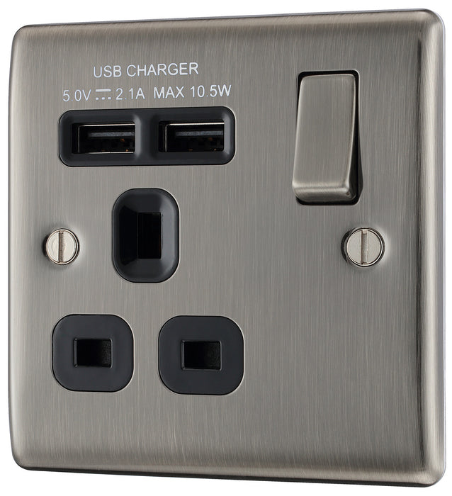BG NBI21UB Nexus Metal Single Socket + 2x USB /Black Insert - Brushed Iridium - westbasedirect.com