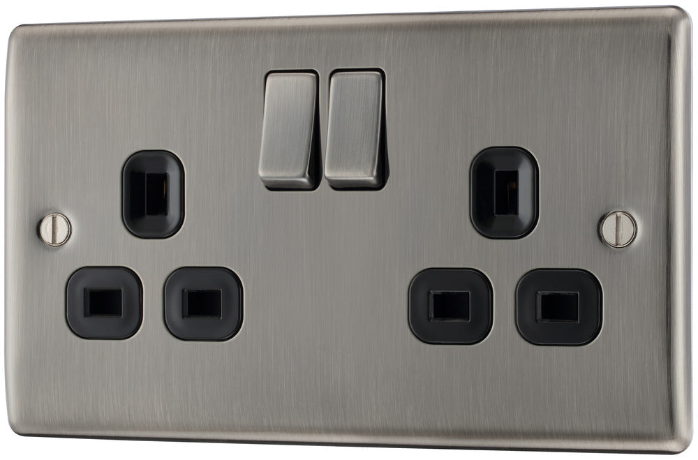 BG NBI22B Nexus Metal Double Socket 13A - Black Insert - Brushed Iridium - westbasedirect.com
