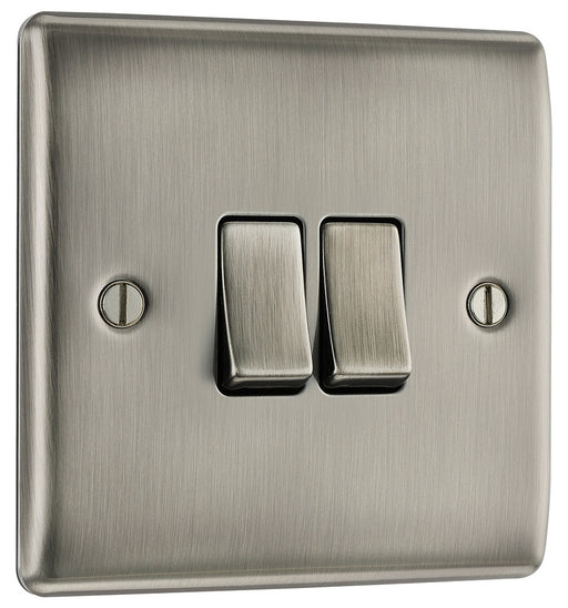 BG NBI42 Nexus Metal Double Light Switch 10A - Brushed Iridium - westbasedirect.com