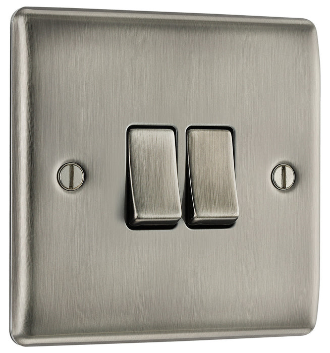 BG NBI42 Nexus Metal Double Light Switch 10A - Brushed Iridium - westbasedirect.com