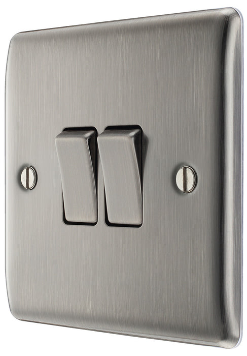 BG NBI42 Nexus Metal Double Light Switch 10A - Brushed Iridium - westbasedirect.com
