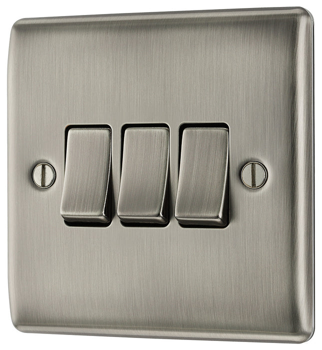 BG NBI43 Nexus Metal Triple Light Switch 10A - Brushed Iridium - westbasedirect.com