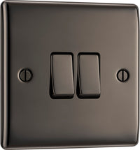 BG NBN42 Nexus Metal 20A 16AX 2 Way Double Light Switch - Black Nickel