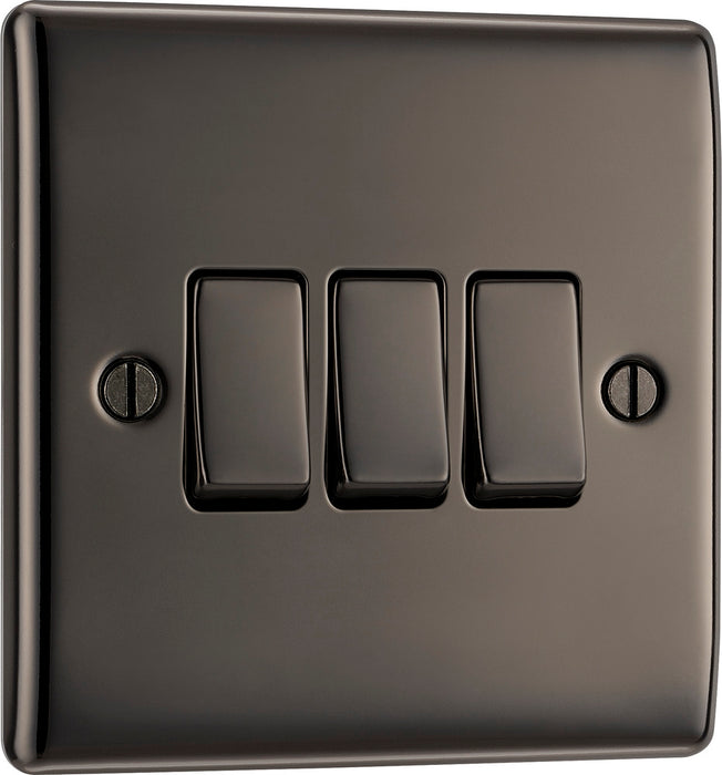 BG NBN43 Nexus Metal Triple Light Switch 10A - Black Nickel - westbasedirect.com
