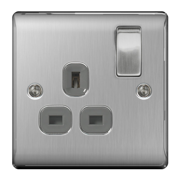BG NBS21G Nexus Metal Single Socket 13A - Grey Insert - Brushed Steel - westbasedirect.com