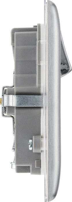 BG NBS22U3W Nexus Metal Double Socket + 2x USB(3.1A) - White Insert - Brushed Steel (10 Pack) - westbasedirect.com