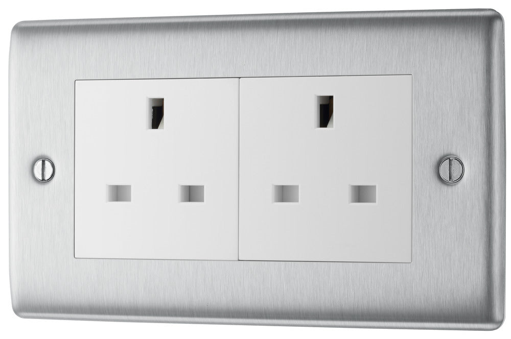 BG NBS24W Nexus Metal 2G 13A Unswitched Socket - White Insert - Brushed Steel - westbasedirect.com