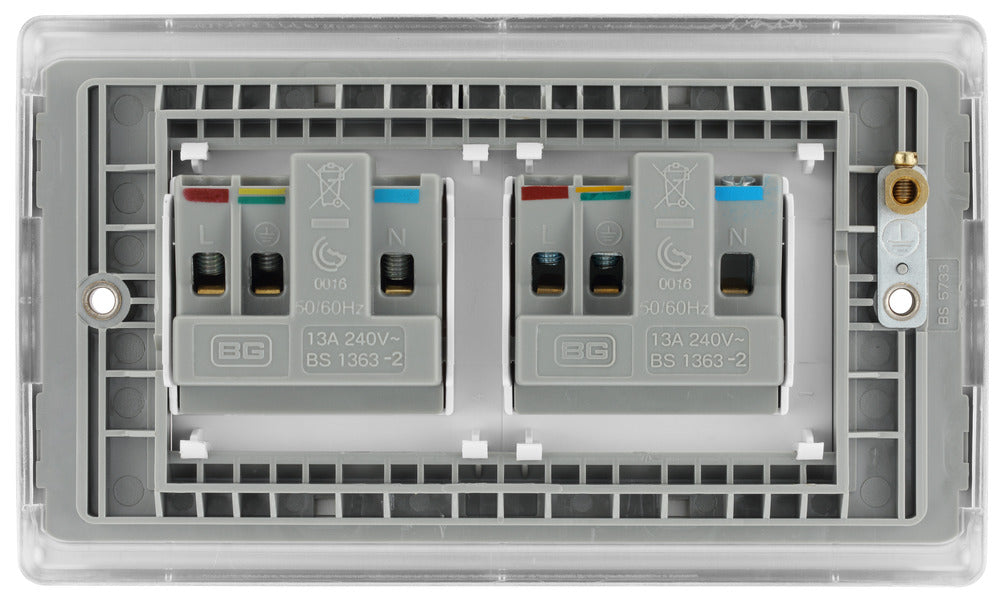 BG NBS24W Nexus Metal 2G 13A Unswitched Socket - White Insert - Brushed Steel - westbasedirect.com