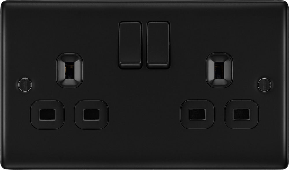 BG NFB22B Nexus Metal Double Socket 13A - Black Insert - Matt Black + Black Rocker (5 Pack) - westbasedirect.com
