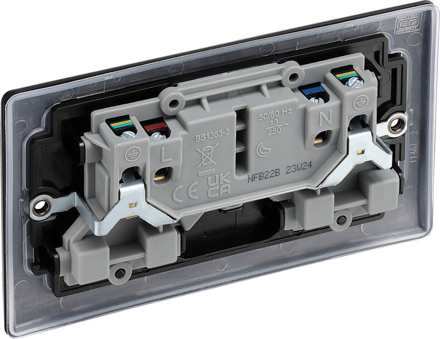 BG NFB22B Nexus Metal Double Socket 13A - Black Insert - Matt Black + Black Rocker (5 Pack) - westbasedirect.com