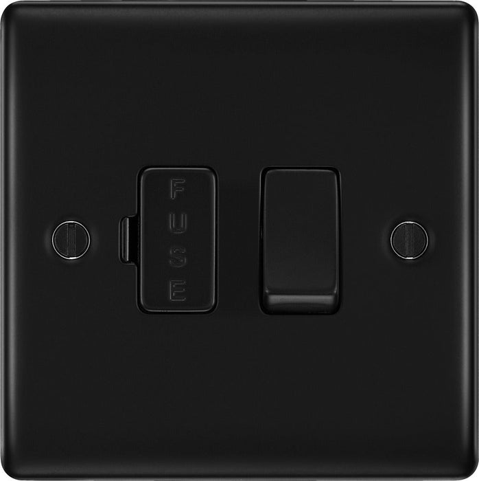 BG NFB50 Nexus Metal Switched Spur 13A - Matt Black + Black Rocker (5 Pack) - westbasedirect.com