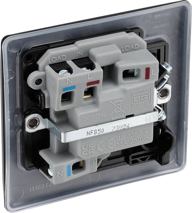 BG NFB50 Nexus Metal Switched Spur 13A - Matt Black + Black Rocker (5 Pack) - westbasedirect.com