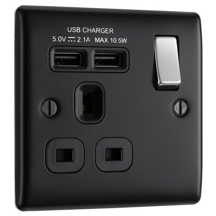 BG NMB21UB Nexus Metal Single Socket + 2x USB /Black Insert - Matt Black - westbasedirect.com