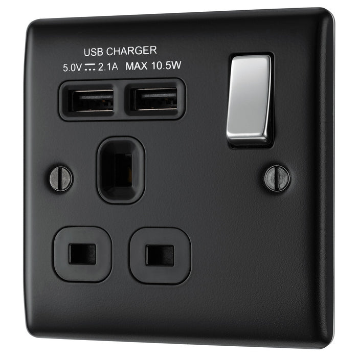 BG NMB21UB Nexus Metal Single Socket + 2x USB /Black Insert - Matt Black - westbasedirect.com
