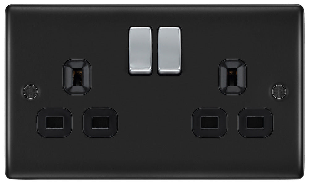 BG NMB22B Nexus Metal Double Socket 13A - Black Insert - Matt Black - westbasedirect.com