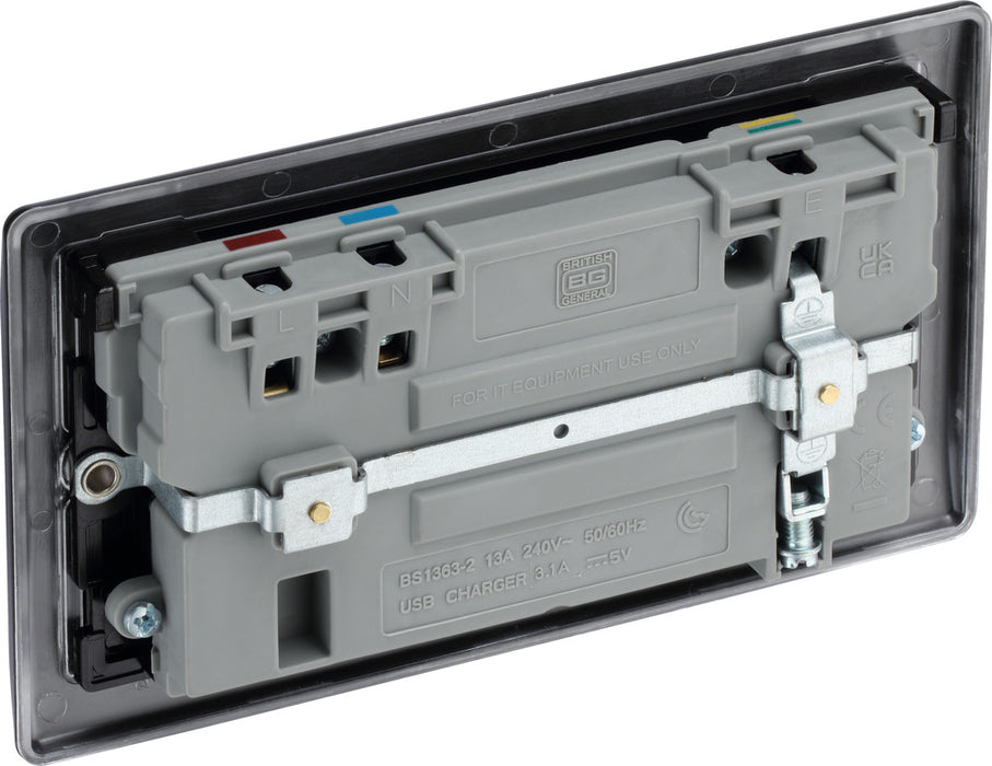 BG NMB22U3B Nexus Metal Double Socket + 2x USB /Black Insert - Matt Black - westbasedirect.com
