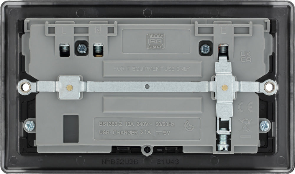 BG NMB22U3B Nexus Metal Double Socket + 2x USB /Black Insert - Matt Black - westbasedirect.com