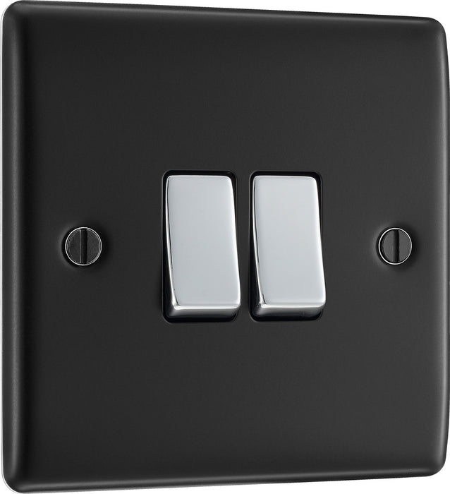 BG NMB42 Nexus Metal Double Light Switch 10A - Matt Black - westbasedirect.com