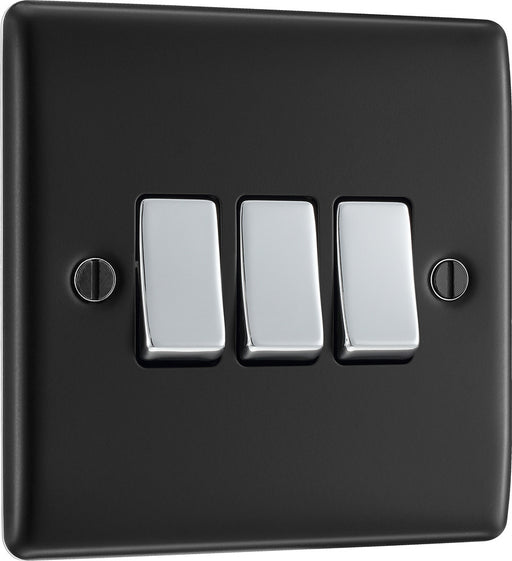 BG NMB43 Nexus Metal Triple Light Switch 10A - Matt Black - westbasedirect.com