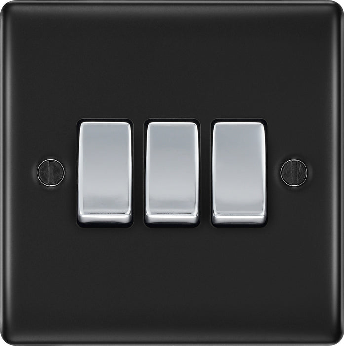 BG NMB43 Nexus Metal Triple Light Switch 10A - Matt Black - westbasedirect.com