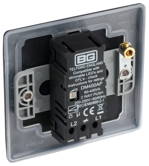 BG NMB81P Nexus Metal 2-Way Single Leading Edge Dimmer Push On/Off - Matt Black - westbasedirect.com