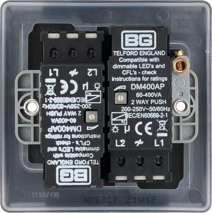 BG NMB82P Nexus Metal 2-Way Double Leading Edge Dimmer Push On/Off - Matt Black - westbasedirect.com