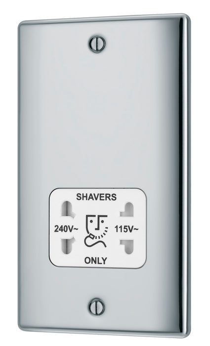 BG NPC20W Nexus Metal Dual Voltage Shaver Socket - White Insert - Polished Chrome - westbasedirect.com