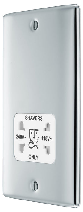 BG NPC20W Nexus Metal Dual Voltage Shaver Socket - White Insert - Polished Chrome - westbasedirect.com