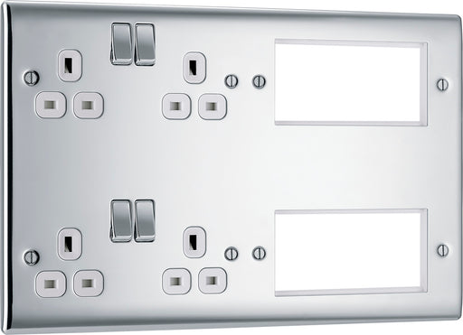 BG NPC222EM8W Nexus Metal 2x 2G Socket 13A + 2x 4 Module Aperture - White Insert - Polished Chrome - westbasedirect.com