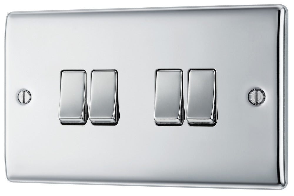 BG NPC44 Nexus Metal Quad Light Switch 10A - Polished Chrome - westbasedirect.com