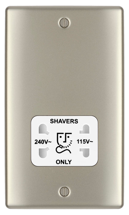 BG NPR20W Nexus Metal Dual Voltage Shaver Socket/White - Pearl Nickel - westbasedirect.com