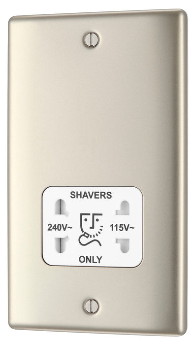 BG NPR20W Nexus Metal Dual Voltage Shaver Socket/White - Pearl Nickel - westbasedirect.com