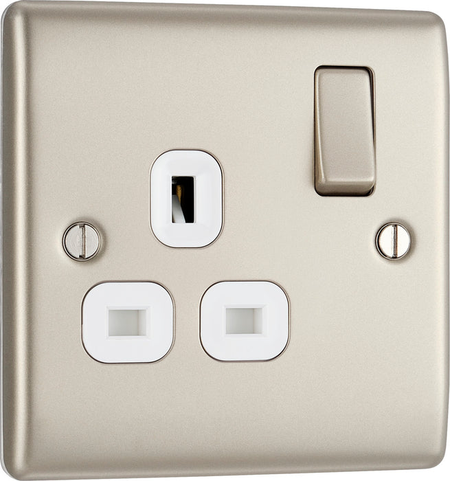BG NPR21W Nexus Metal Single Socket 13A /White Insert - Pearl Nickel - westbasedirect.com