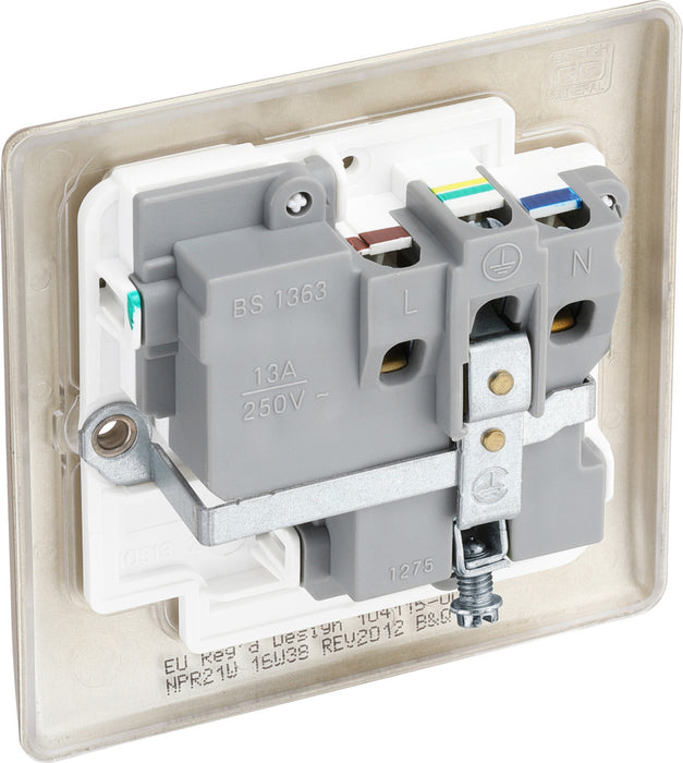 BG NPR21W Nexus Metal Single Socket 13A /White Insert - Pearl Nickel - westbasedirect.com