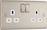 BG NPR22W Nexus Metal Double Socket 13A - White Insert - Pearl Nickel