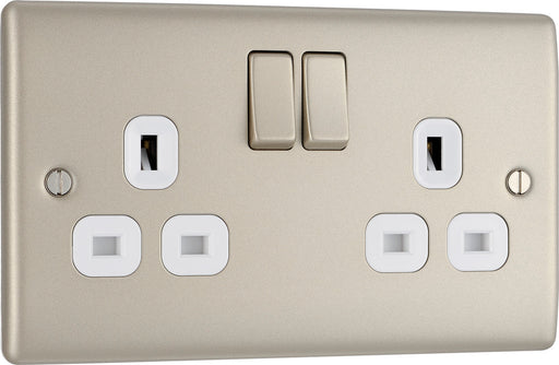 BG NPR22W Nexus Metal Double Socket 13A - White Insert - Pearl Nickel - westbasedirect.com