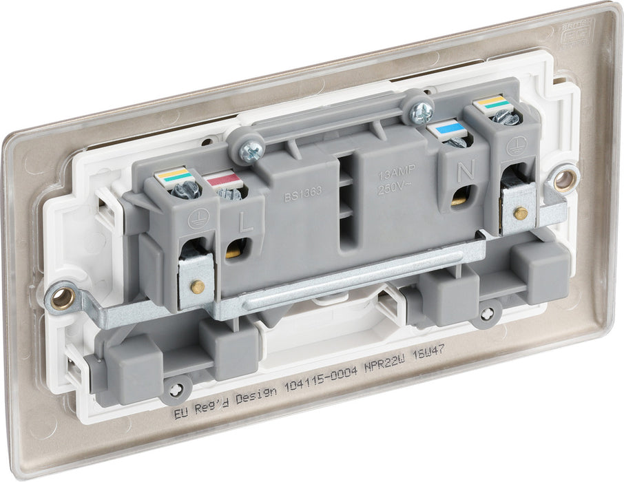 BG NPR22W Nexus Metal Double Socket 13A - White Insert - Pearl Nickel - westbasedirect.com