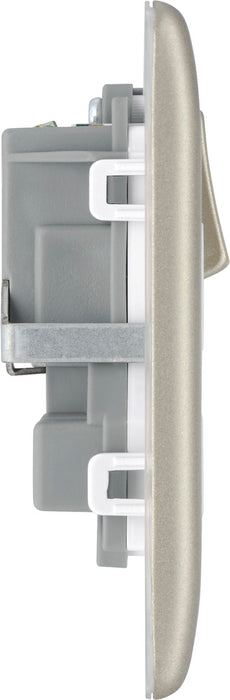 BG NPR22W Nexus Metal Double Socket 13A - White Insert - Pearl Nickel - westbasedirect.com