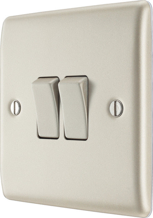 BG NPR42 Nexus Metal Double Light Switch 10A - Pearl Nickel - westbasedirect.com