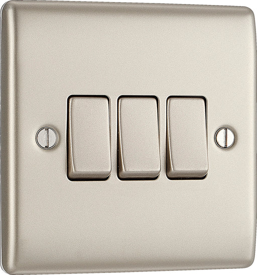 BG NPR43 Nexus Metal Triple Light Switch 10A - Pearl Nickel - westbasedirect.com