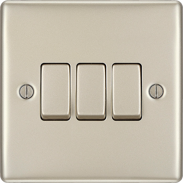 BG NPR43 Nexus Metal Triple Light Switch 10A - Pearl Nickel - westbasedirect.com