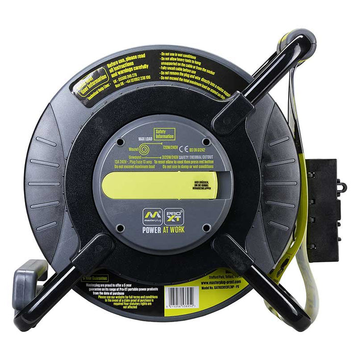 Masterplug PRO-XT 1x IP54 Socket 30+3m 13A Anti-Twist Reverse Reel - westbasedirect.com