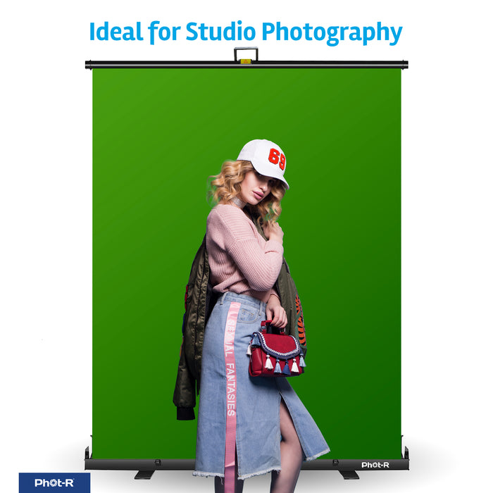 Phot-R Portable Retractable Backdrop 168x200 Green - westbasedirect.com