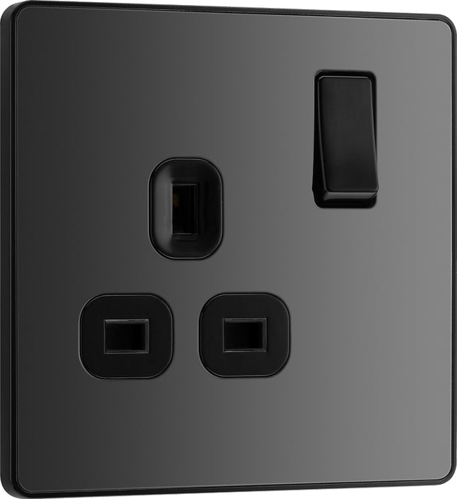 BG Evolve PCDBC21B 13A Single Switched Power Socket - Black Chrome (Black) - westbasedirect.com