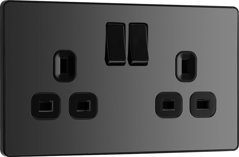 BG Evolve PCDBC22B 13A Double Switched Power Socket - Black Chrome (Black) - westbasedirect.com