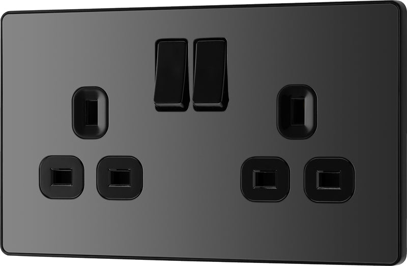 BG Evolve PCDBC22B 13A Double Switched Power Socket - Black Chrome (Black) - westbasedirect.com