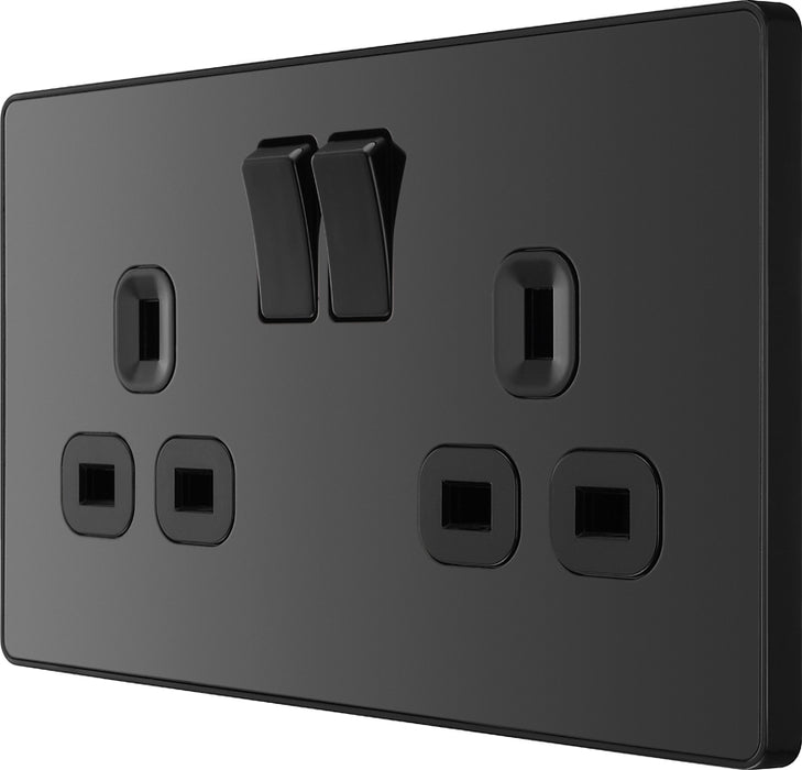 BG Evolve PCDBC22B 13A Double Switched Power Socket - Black Chrome (Black) - westbasedirect.com